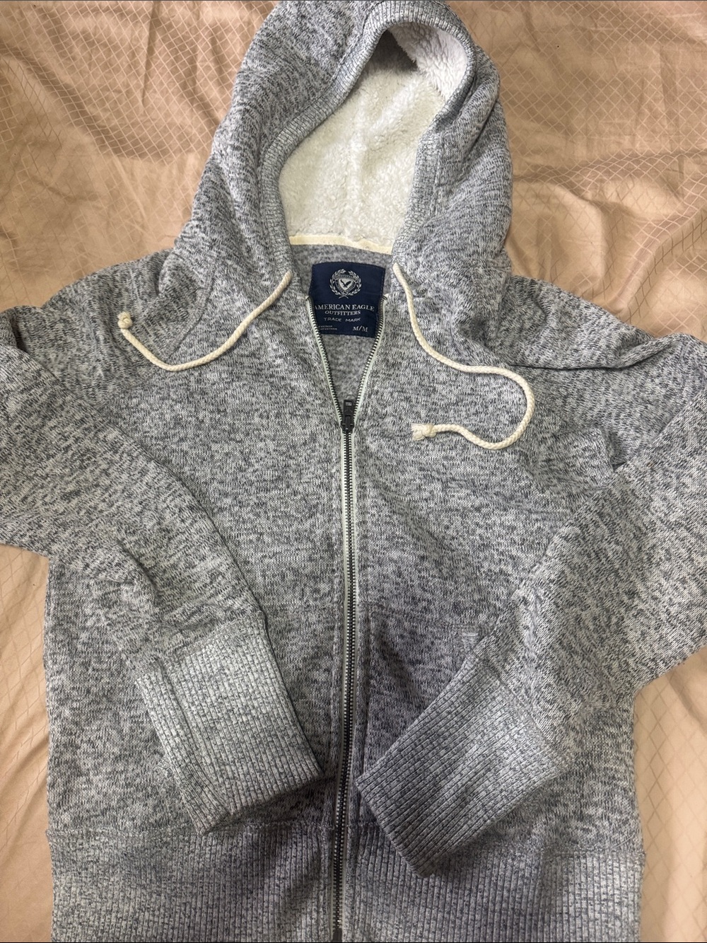 American Eagle Outfitters womensGray Sherpa-Lined Zip Hoodie